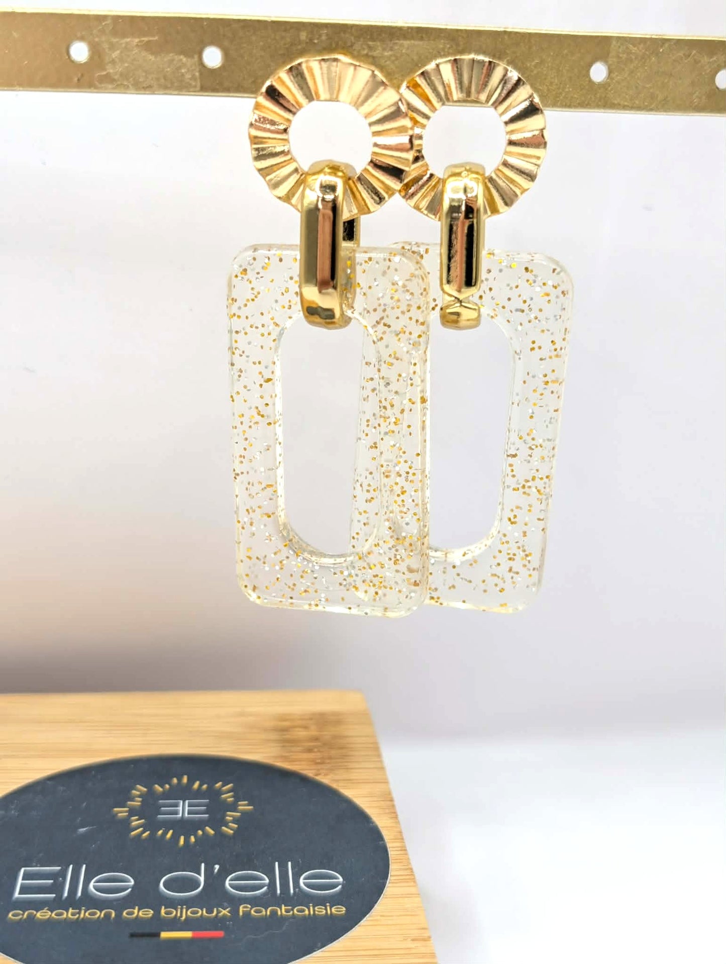 Boucle d'oreille - rectangle transparent paillette