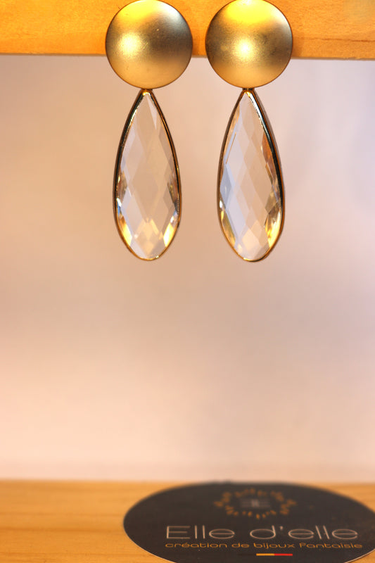 Boucle d'oreille - pierre transparente goutte