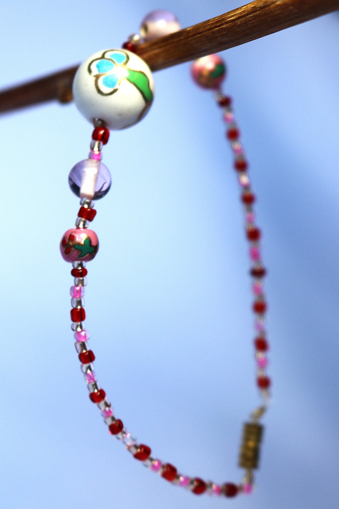 Bracelet perle couleur rouge rose champagne fait main