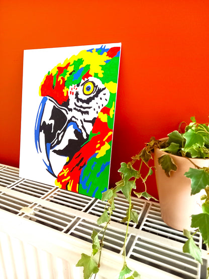 Cadre peinture acrylique coloré perroquet fait main