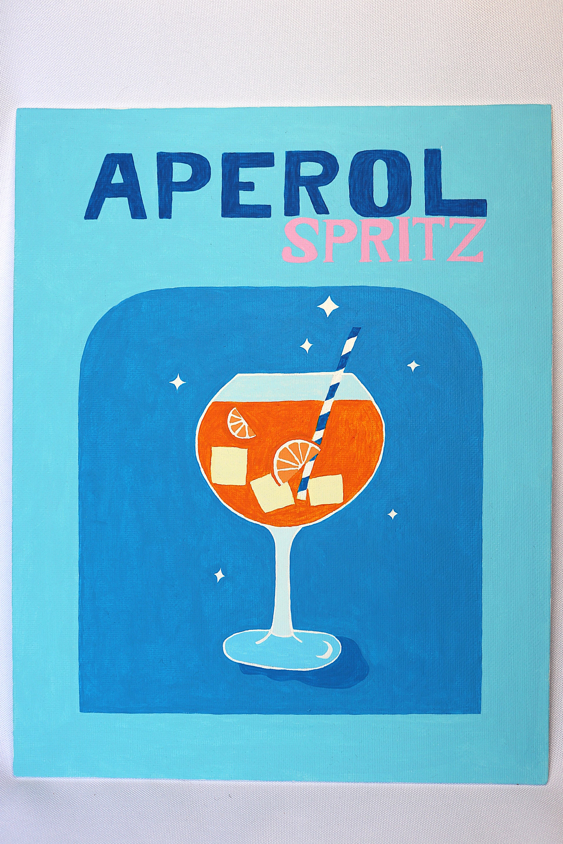 Cadre peinture de l'apéro aperol spritz de couleur bleu fait main