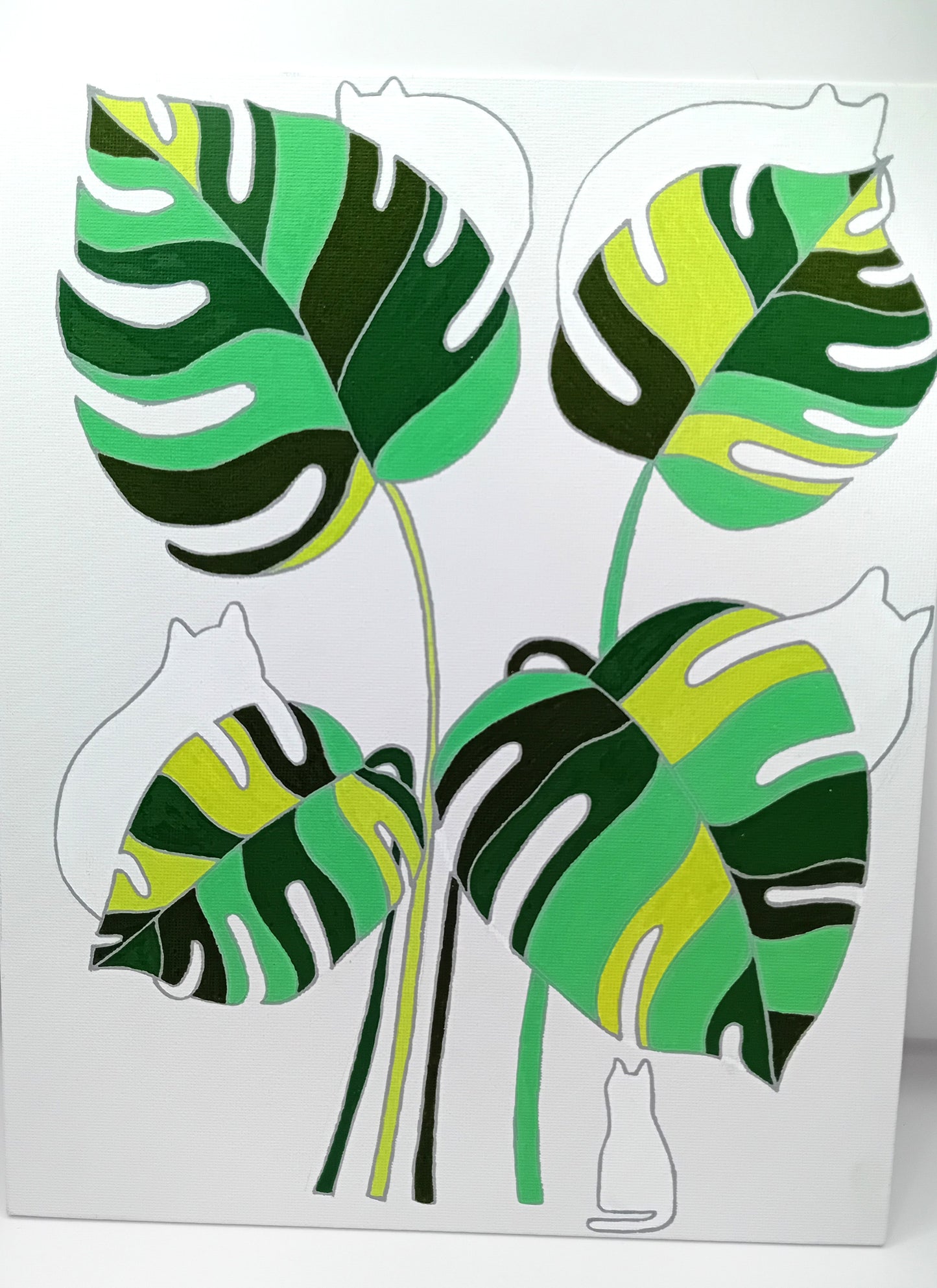 feuille tropicale chat blanc fait main