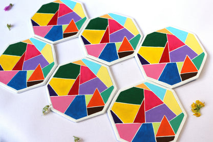 Dessous verre géométrique fait main coloré
