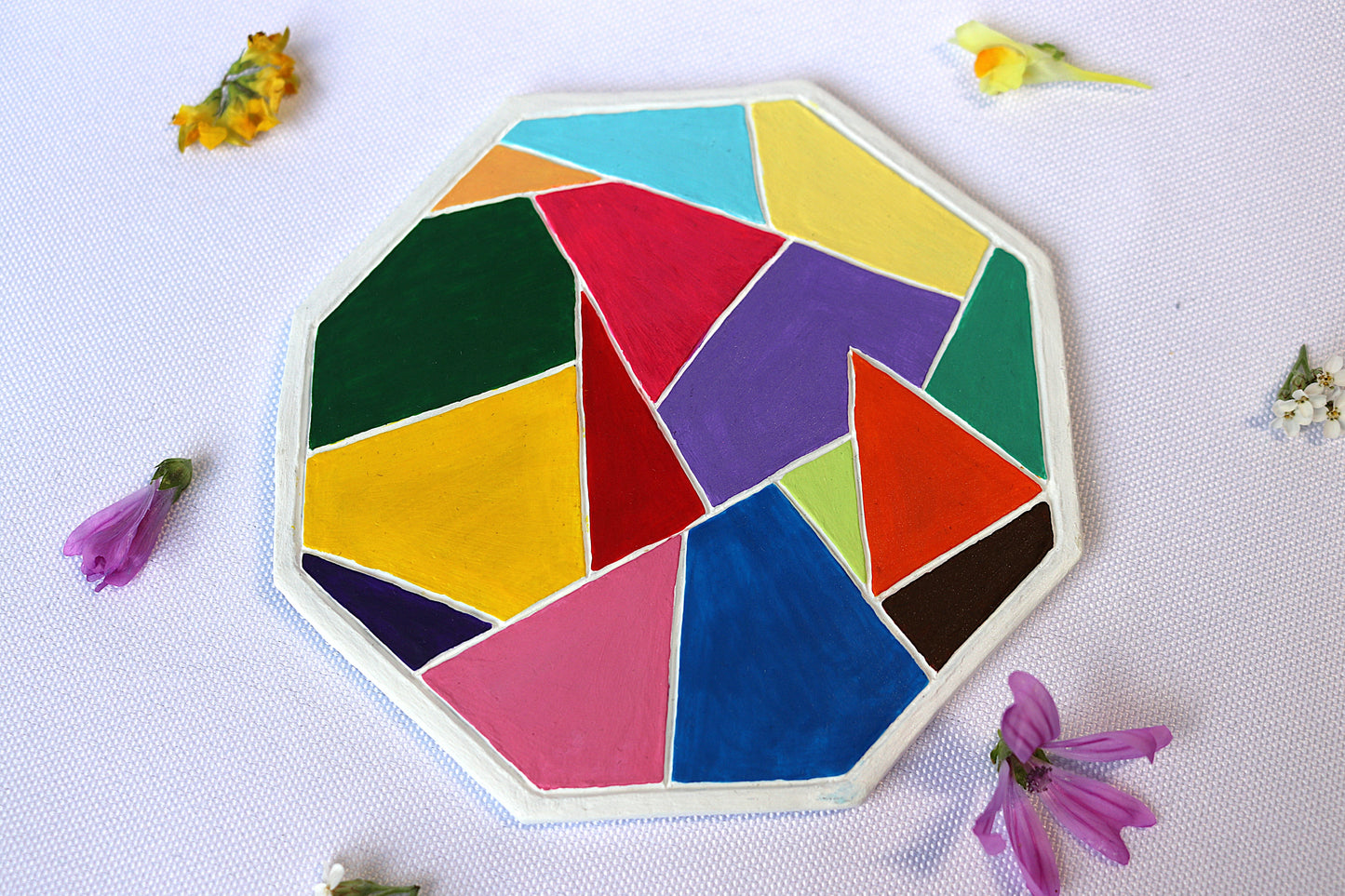 Dessous verre geometrique fait main multicolore