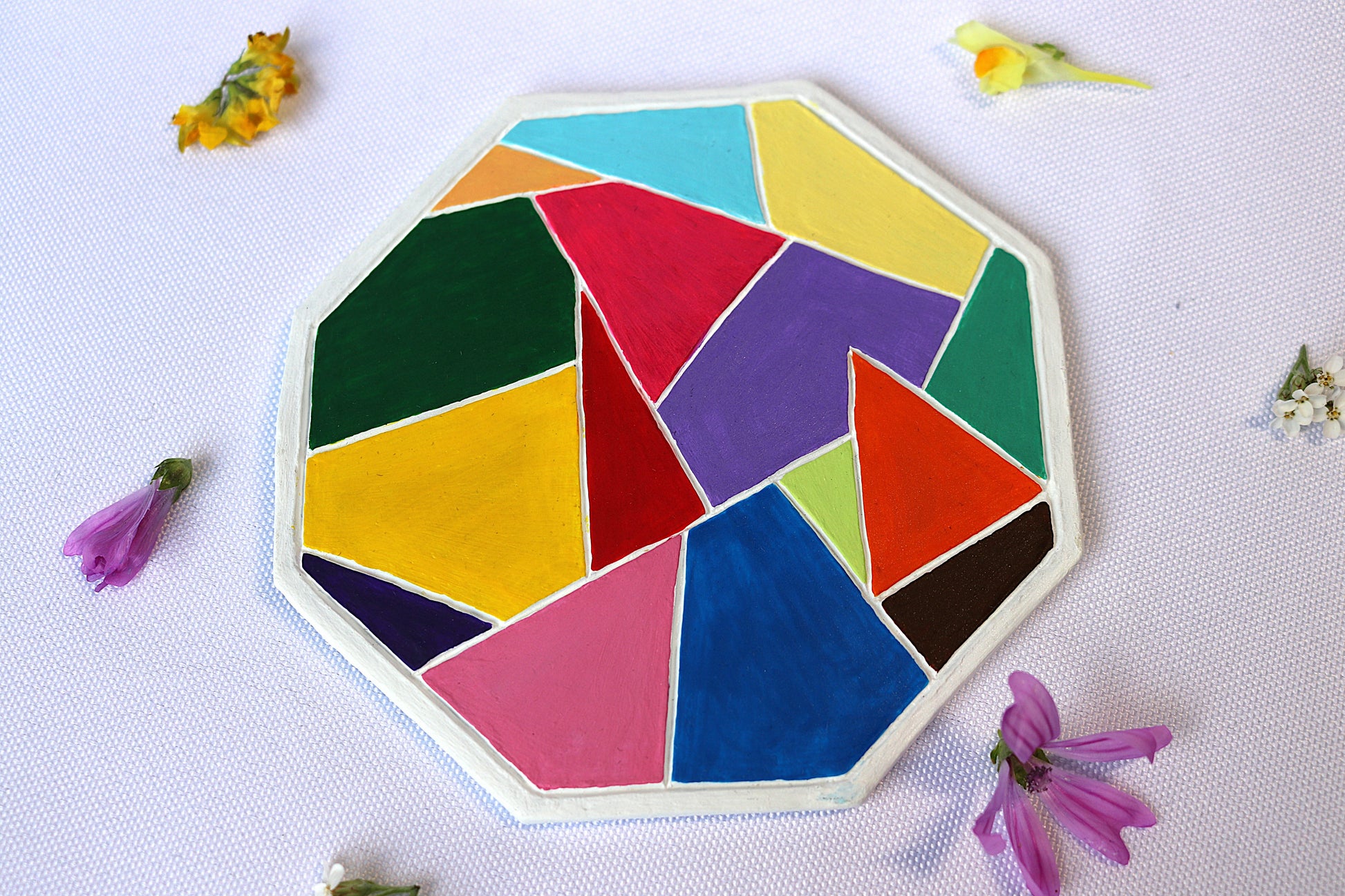 Dessous verre geometrique fait main multicolore