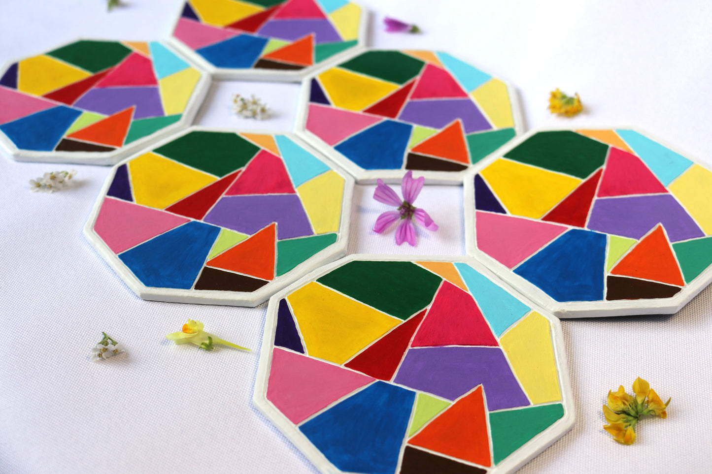 Dessous verre géométrique multicolore fait main couleur