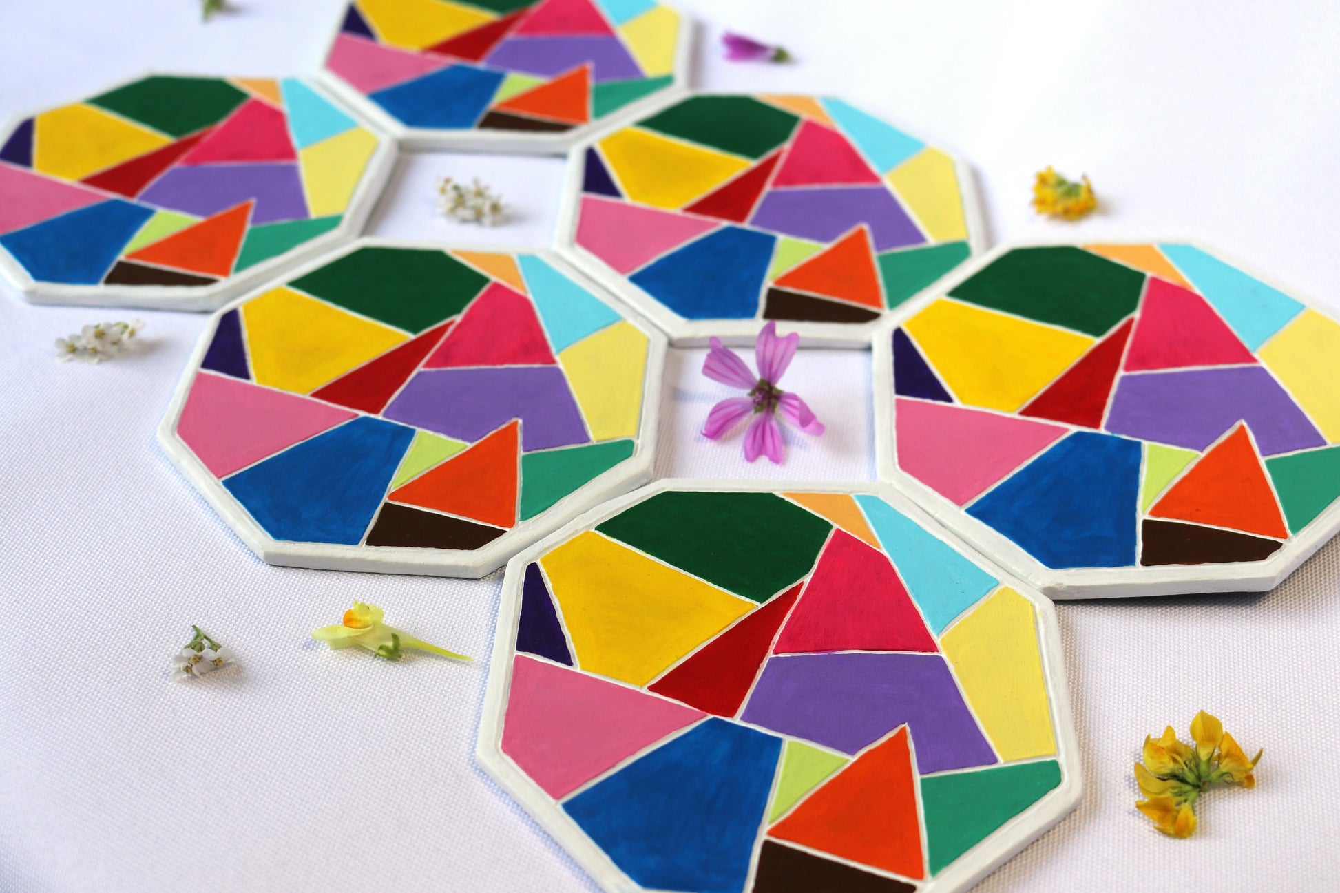 Dessous verre géométrique multicolore fait main couleur