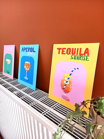Ensemble de 3 tableaux cocktail aperitif colore et fait main
