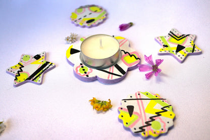 Lot de 4 décorations de table fait main de forme ronde et étoile 