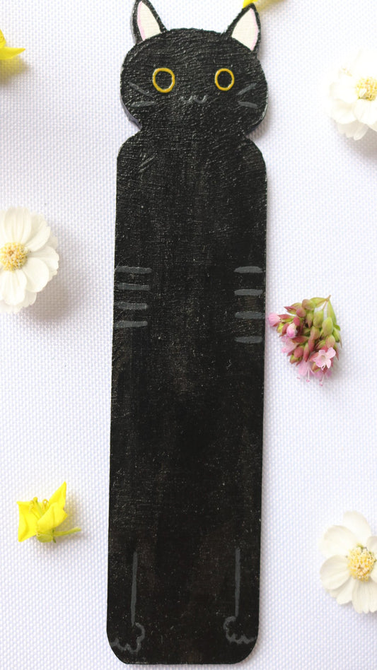 Marque page en bois de forme chat noir fait main
