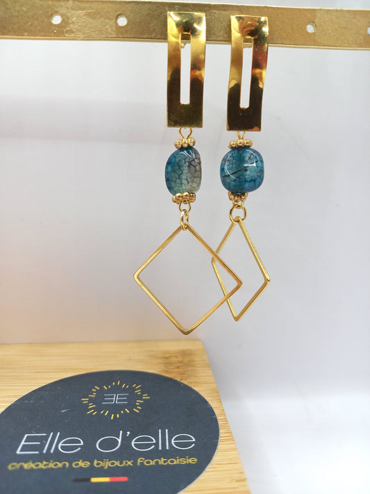 Boucle d'oreille - pierre veine carré