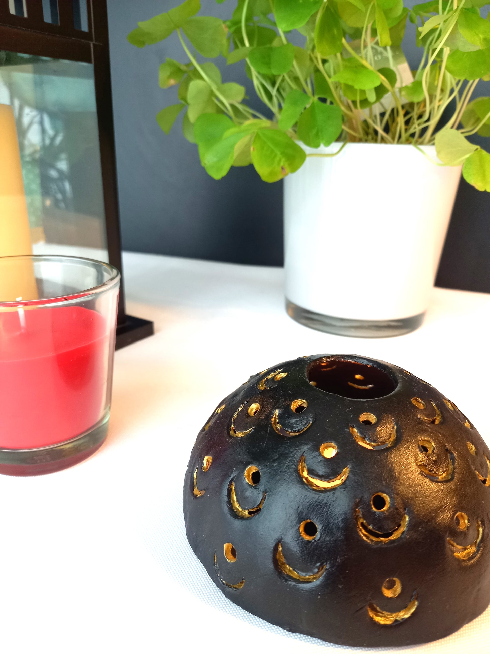 Photophore couleur noir doré bougie fait main