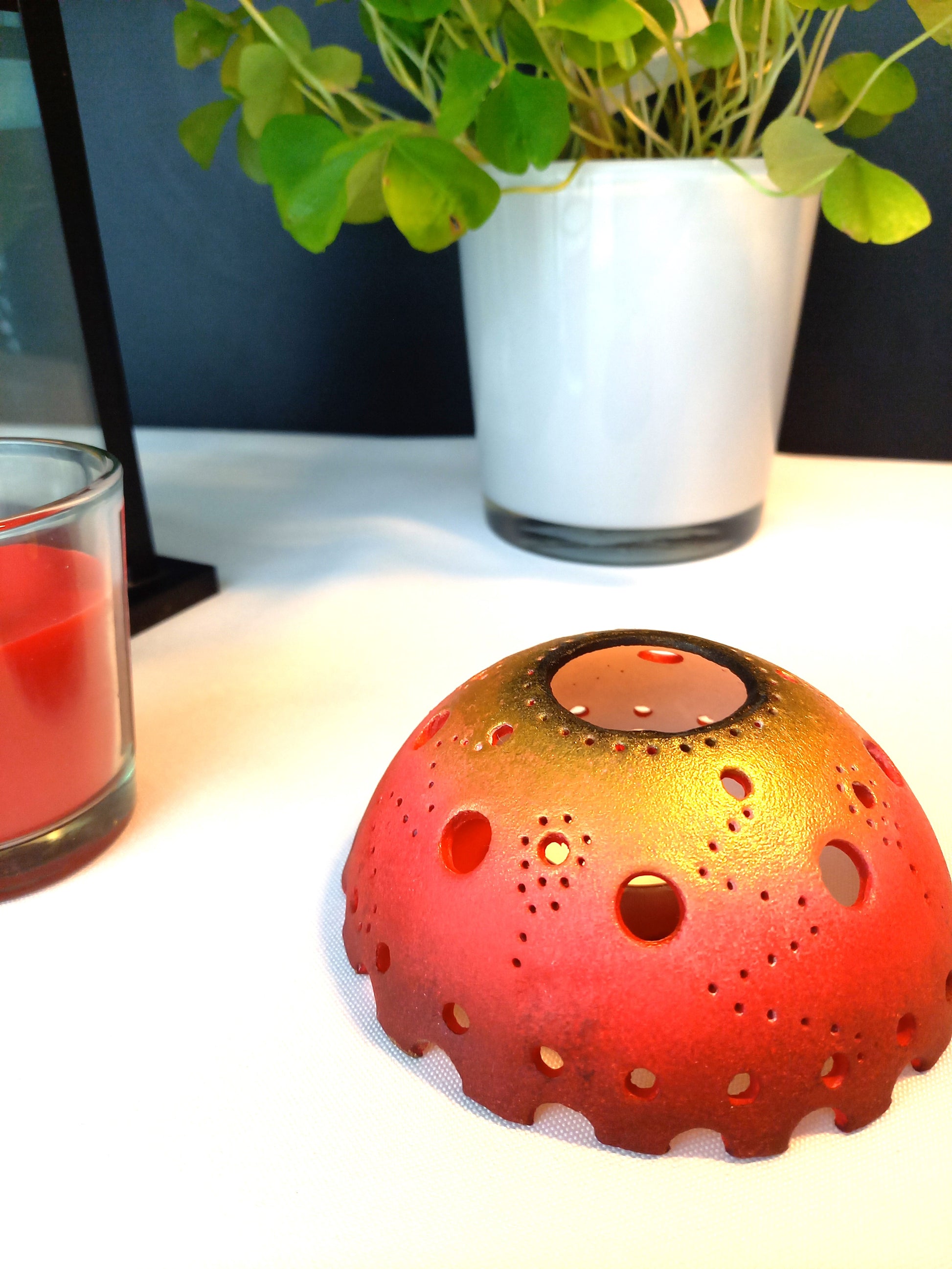 Photophore couleur rouge noir doré bougie fait main