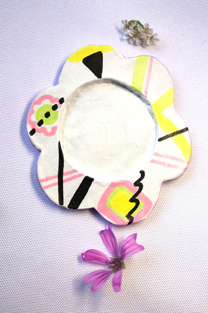 Support bougie fleur couleur blanc coloré rock n roll fait main