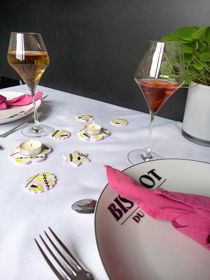 Support bougie fleur couleur blanc coloré rock n roll table à manger fait main