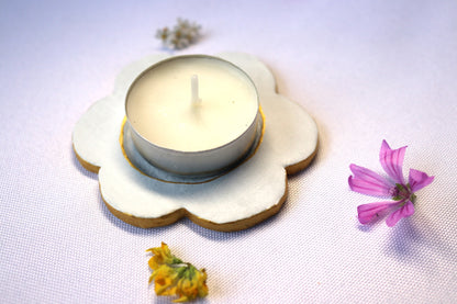 Support bougie fleur couleur blanc doré fait main