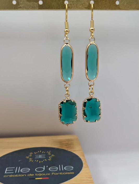 Boucle d'oreille - pierre verte (grande)