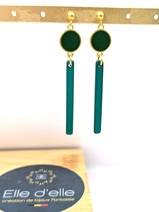 Boucle d'oreille - long rectangle vert