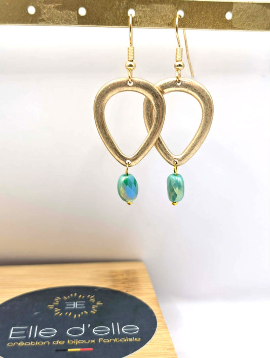 Boucle d'oreille - goutte pierre verte