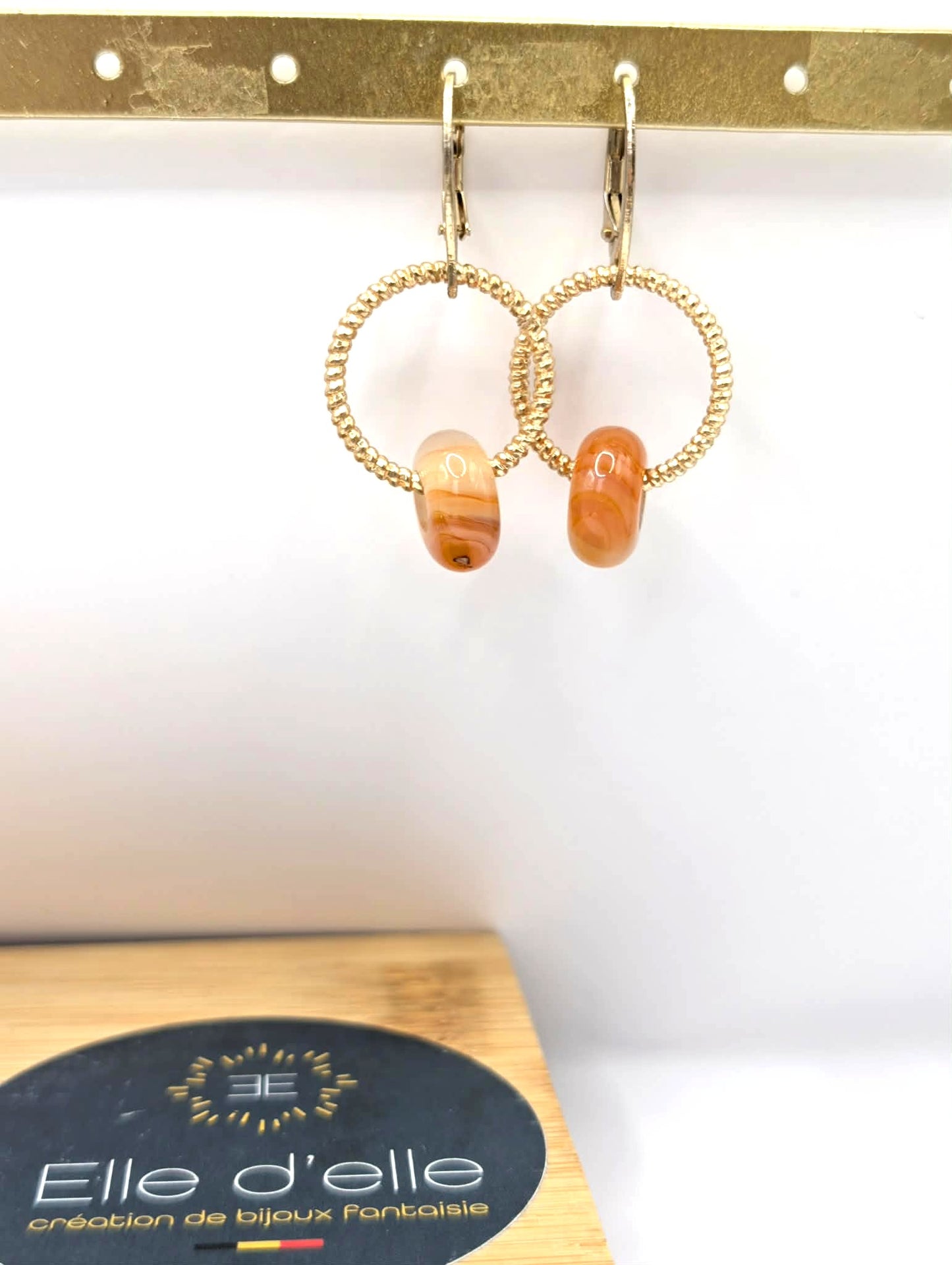 Boucle d'oreille - anneau pierre orange