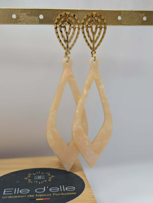 Boucle d'oreille - goutte pointue beige