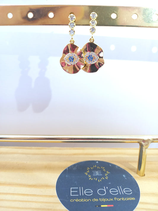 Boucle d'oreille - œil bleu strass