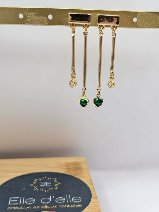 Boucle d'oreille - double tige vert