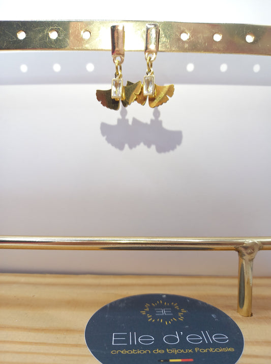 Boucle d'oreille - feuille pierre rectangle