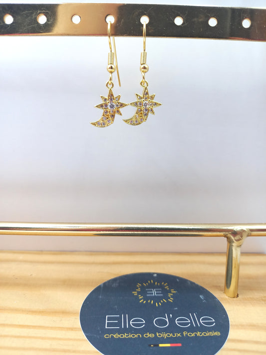 Boucle d'oreille - lune étoile brillant