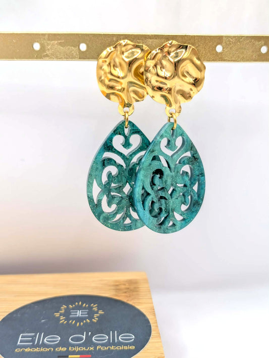 Boucle d'oreille - arabesque verte