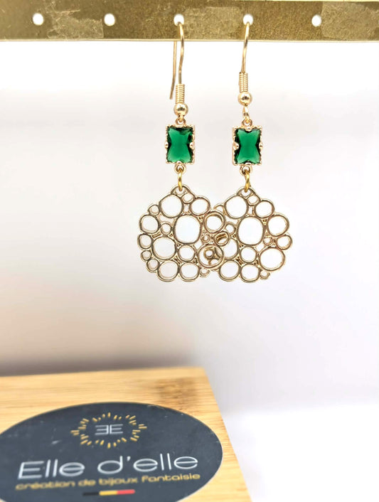 Boucle d'oreille - ronds pierres vertes