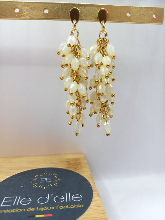 Boucle d'oreille - grappe pierres blanches