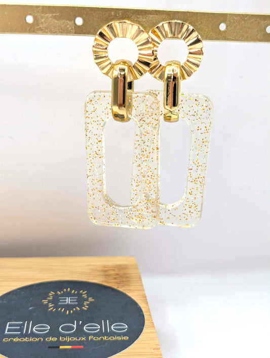 Boucle d'oreille - rectangle transparent paillette
