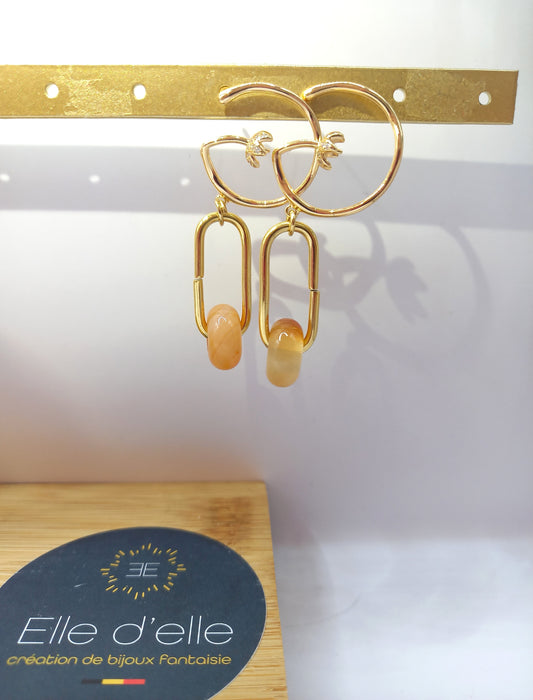 Boucle d'oreille - branche fleur et perle orange