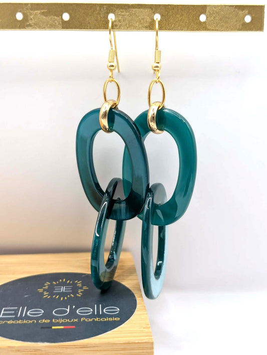 Boucle d'oreille - double anneaux verts