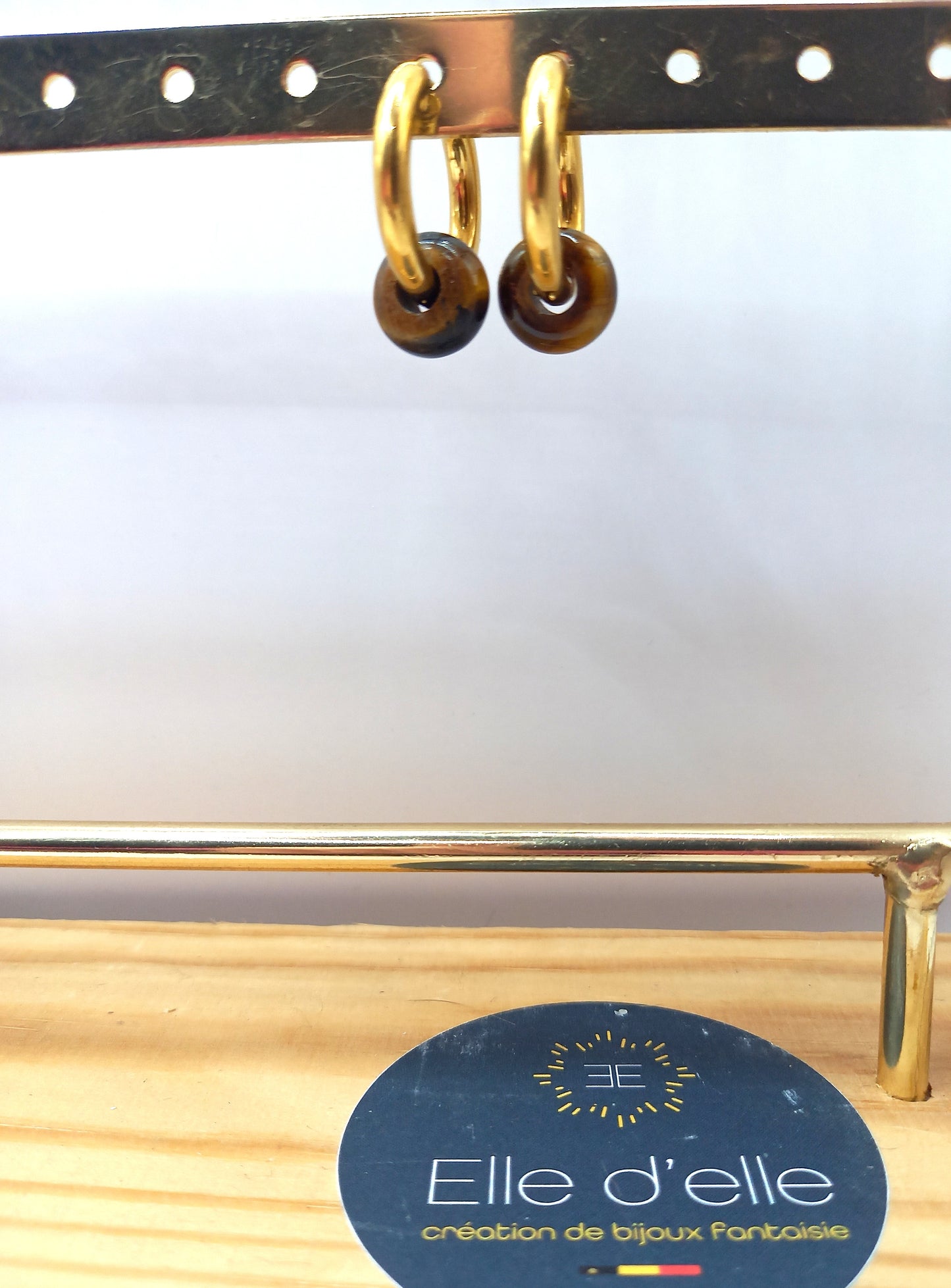 Boucle d'oreille - anneau pierre brune