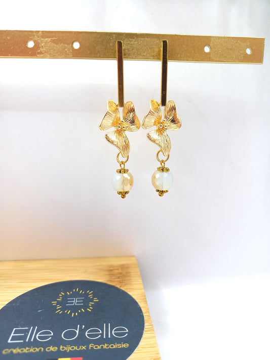 Boucle d'oreille - fleur pierre transparente