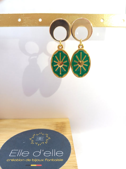 Boucle d'oreille - pierre étoile verte