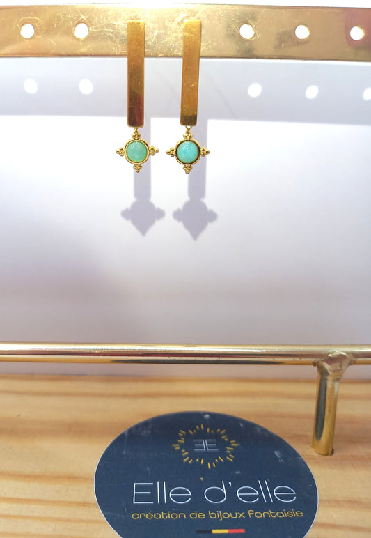 Boucle d'oreille - tige pierre verte