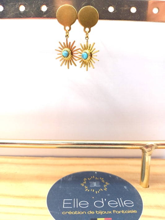 Boucle d'oreille - soleil pierre bleu